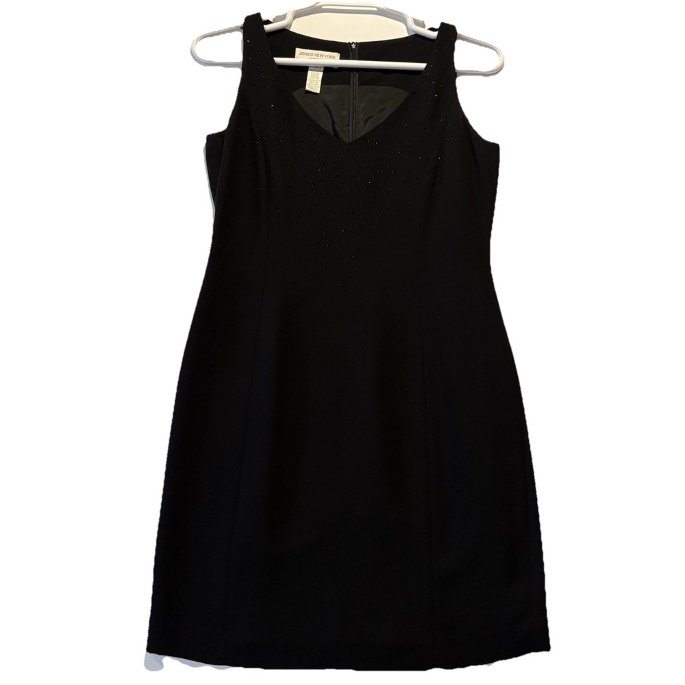 Jones New York Women's Sz 10 Sleeveless Black Cocktail Dress Rhinestone Accents